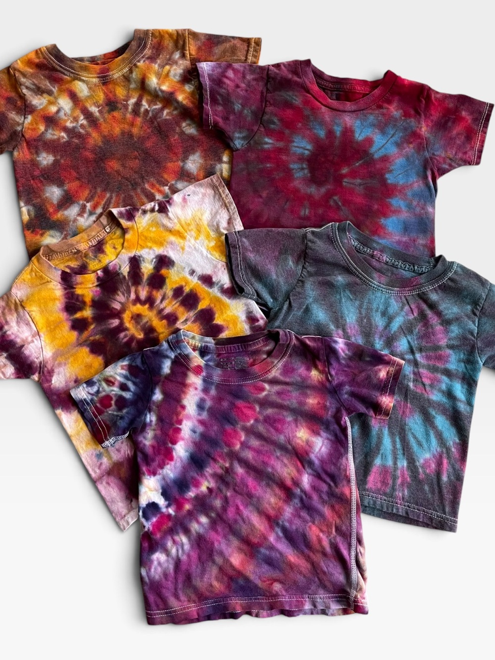 Set of 5 Hippie Handmade Tie-dye Cotton Tee T-Shirts Short Sleeve 2T Boys Girls